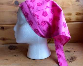 Retro Pink Floral Headscarf: Cotton Bandana Hair Covering