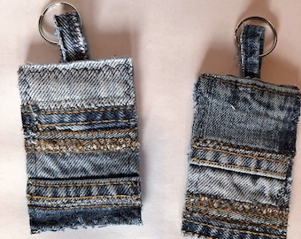 Recylced Denim Keychain, Denim Keychain, Denim Key Chain
