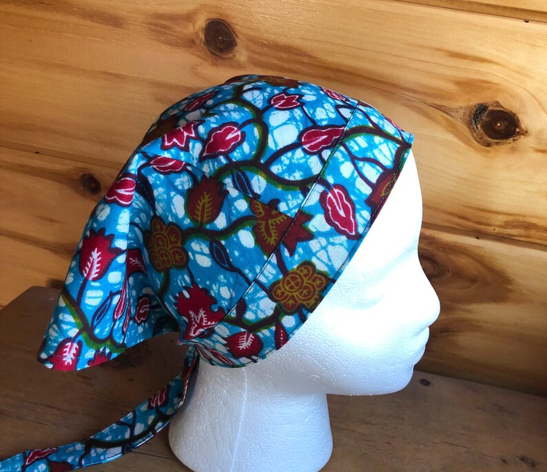 New for Spring Adult Headscarf, Batik Triangle Headscarf, Summer Hair Covering, Cotton Bandana, Chemo Headscarf, Batik Floral Headscarf image 5