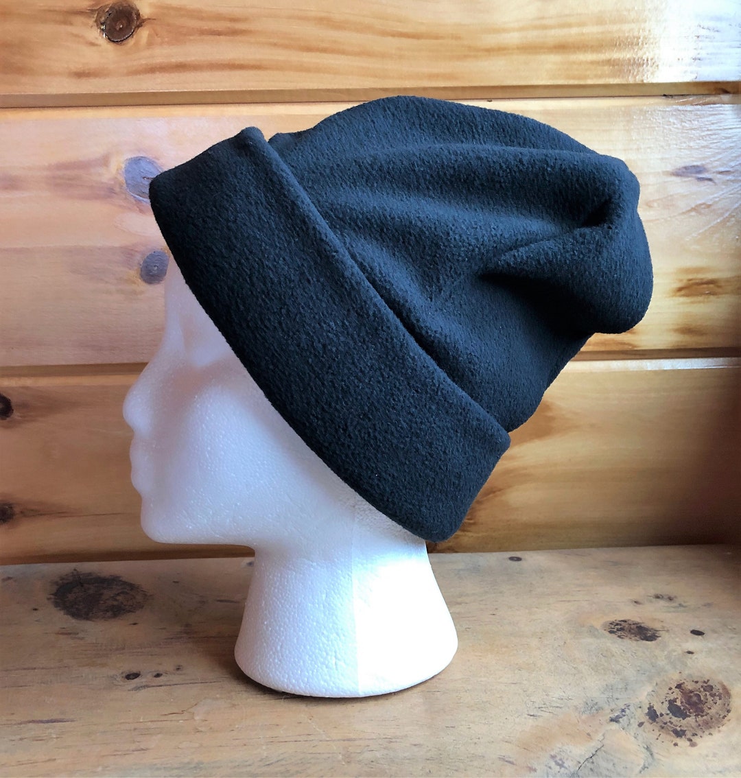 Fleece Brim Hat, Fleece Beanie, Black Fleece Hat, Warm Fleece Brim Hat