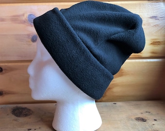Fleece Brim Hat, Fleece Beanie, Black Fleece Hat, Warm Fleece Brim Hat