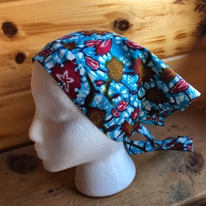 New for Spring Adult Headscarf, Batik Triangle Headscarf, Summer Hair Covering, Cotton Bandana, Chemo Headscarf, Batik Floral Headscarf image 2