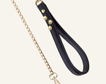 Black Chain Dog Leash, Gold Chain Lead with Vegan Leather Handle, 115 cm, Small Dog Leash up to 10 kg, Luxury Dog Gift