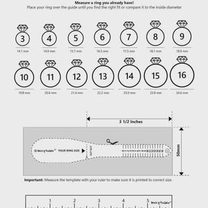 Medidor de anillos / Tabla de tallas de anillos de EE. UU. e internacionales (PDF imprimible)