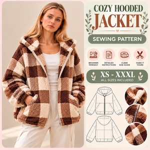 Bailey Jacket Sewing Pattern PDF, Women's Hooded Coat Pattern, Hoodie Jacket Pattern, Beginner Sewing Pattern, Sizes XS–XXXL