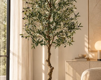 Oliveira artificial, Oliveira falsa em vaso, Oliveira artificial com azeitonas, Árvore realista para interiores, ideal para sala de estar, escritório e decoração de hall de entrada.
