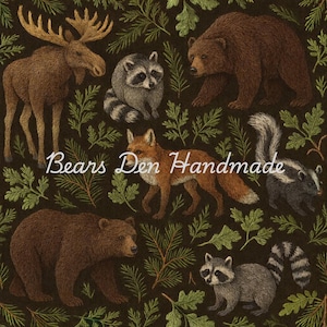 Embroidery woodland animals seamless repeating pattern fall bear moose fox