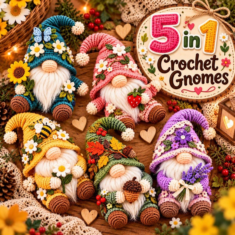 Crochet Gnome Pattern Amigurumi Bundle for Crafters Home Decor Floppy ...