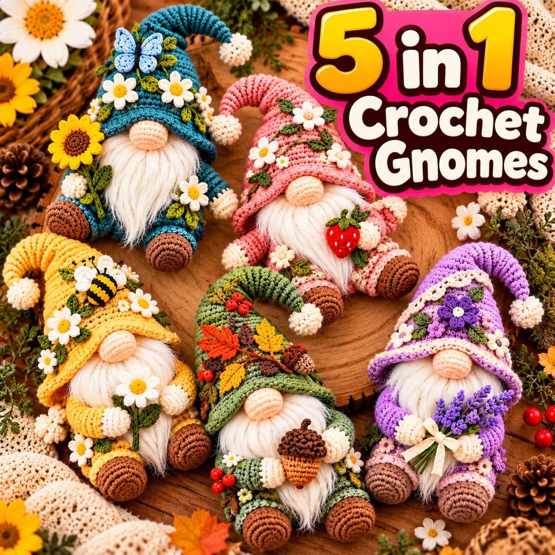 Crochet Gnome Pattern Amigurumi Bundle for Crafters Home Decor Floppy ...