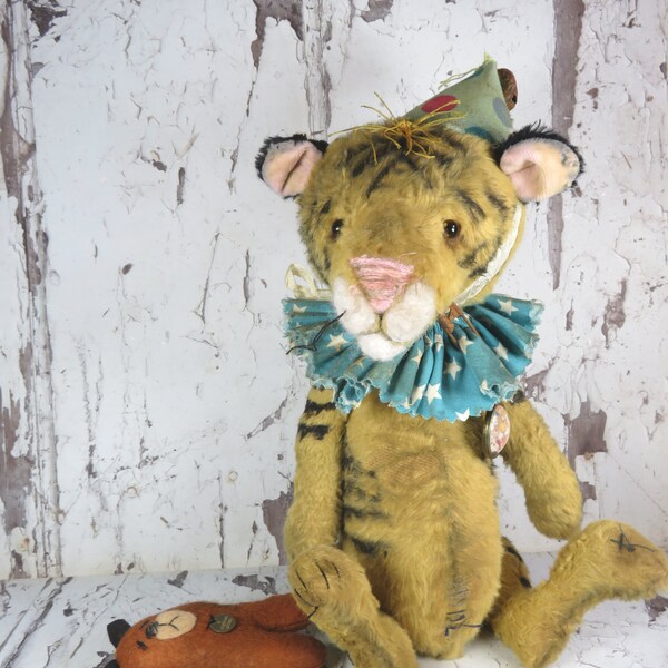 Circus Tiger Teddy, oso de artista de estilo antiguo, 10 pulgadas, hecho a mano en el Reino Unido