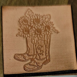 Boots with Flowers Stamp..leather Press Tool Delrin..NOT a Hammer Tool. 1.5 inch