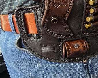 NAA 22 Mag Mini Revolver Holster, Herman Oak Leather, Ammo Loops