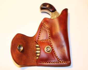 Left-Handed Leather Pocket Holster W/ Ammo Pouch For NAA 22 Mag (1-1/8" Or 1-5/8")
