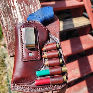 Left Handed Taurus Judge Holster: Mahogany Leather IWB Carry with Shell Loops