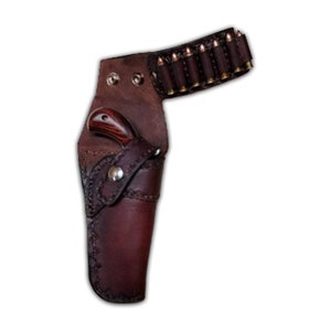 thumbnail interactive-video image 1 of Cowboy Style Leather Holster – Fits NAA Sheriff Or Sidewinder 2.5" Barrel, Right Hand, Mahogany 1 of 5