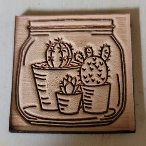 Cactus in Jar..leather Press Tool DELRIN..NOT a hammer tool. 1.5 inch