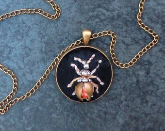 Beautiful, hand embroidered necklace.   Entomological, brass, steampunk bead bee / beetle / insect pendant. Perfect Christmas gift!