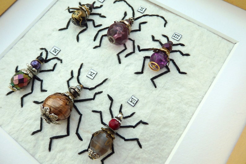 6 beetles Pick your colours hand stitched bugs /& bees framed ready for hanging. Unique custom made steampunk entomology art hand-made