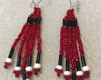 Red beaded drop earrings