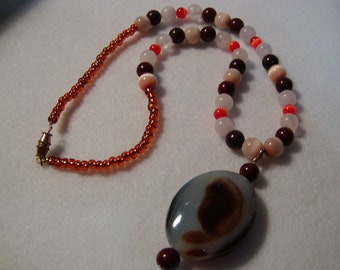 Brown Pendant and Beaded Necklace