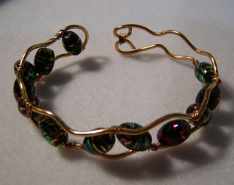 Bracelet Perles or et vert