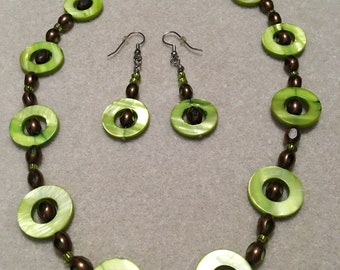 Vert nacre de perle Collier or antique ensemble