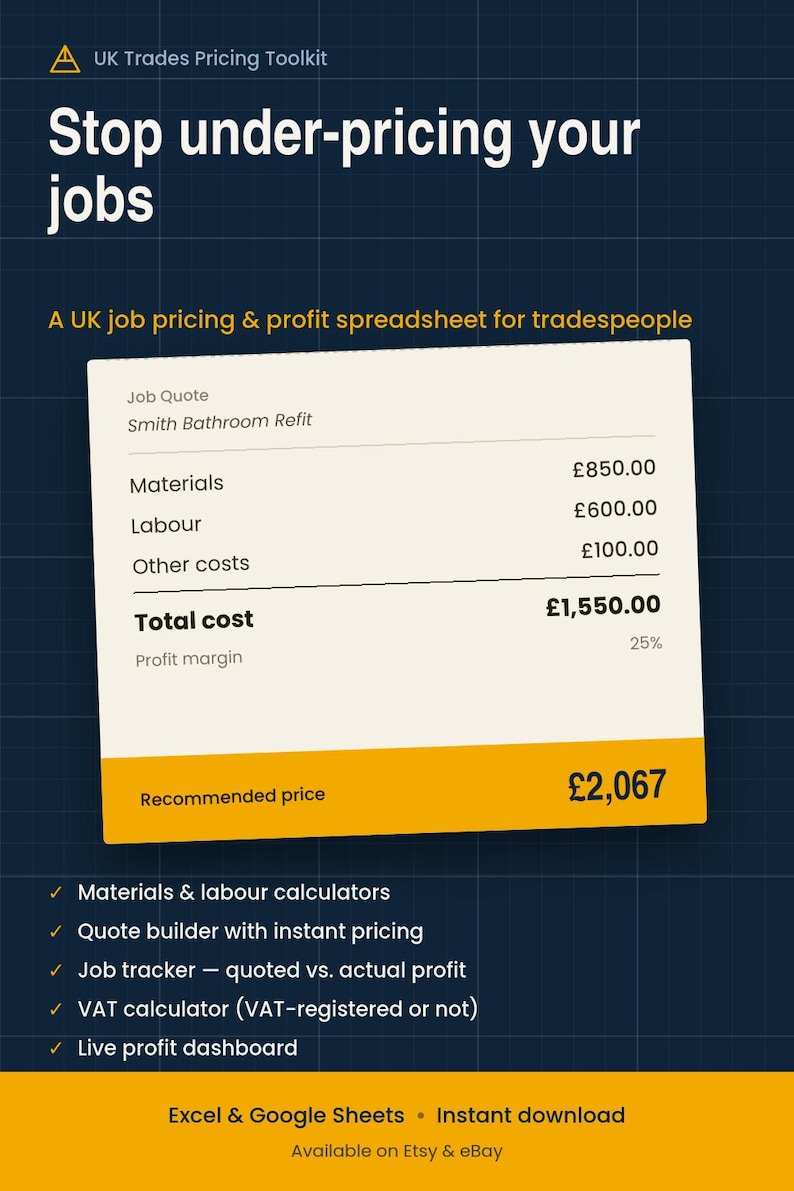 UK Trades Pricing Calculator, Job Quote Template, Tradesman Invoice ...