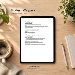 Modern CV Template Pack, Editable Word Resume, Cover Letter, References (A4, US Letter)