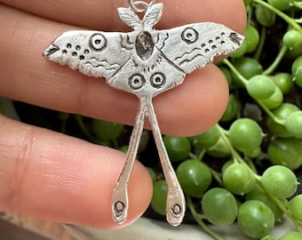 Luna Moth necklace, recycled sterling silver, moth wings, Maine made, silver moth, moth pendant, luna moth specimen, luna moth jewelry, wax