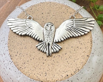 Barn Owl Amulet Pendant necklace, wax carved, Maine made, celestial symbol, guiding light, local, unique, owl symbol, owl art, Harry Potter