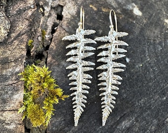 Handcrafted Fern Earrings: Sustainable Sterling Silver Jewelry from Maine | Free US Shipping