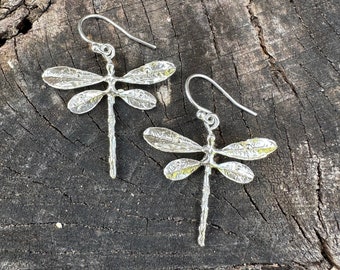 Dragonfly earrings, dangles, lightweight dragonfly earrings in recycled sterling silver, dragonfly jewelry, unique gift for her, symbolic