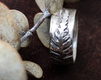Symbolic Fern Wedding Band: Handmade in Sterling Silver,