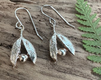 Lilac seedpod earrings in recycled sterling silver, handmade in Maine — earth friendly, recycled jewelry, lilac earrings, lilac jewelry