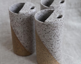 Hand Thrown Speckled Stoneware Travel Mug, Mustache Saver, 14-16oz