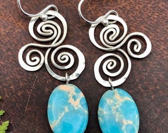 Blue Jasper whimsical Celtic Triskelion symbol, Christmas gift idea, women, Maine made, unique, silver jewelry, jewelry, unique, handmade,