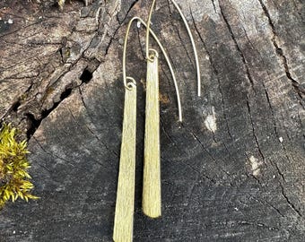 Minimalist Brass Bar Earrings: Geometric Design, Handmade in Maine