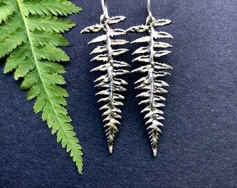 Recycled sterling silver fern earrings small, maine made, handmade, lightweight, leaf, fern jewelry, fern plant, fern element