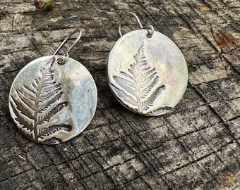 Lightweight Fern disc earrings, Recycled Sterling silver, circle, Eco-friendly, Maine Made, Maine art, Maine print, minimalist,