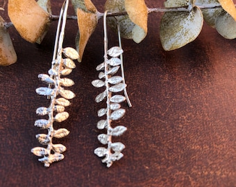 Recycled Sterling Silver Fern Earrings: Cape Breton Dangle Leaf Design