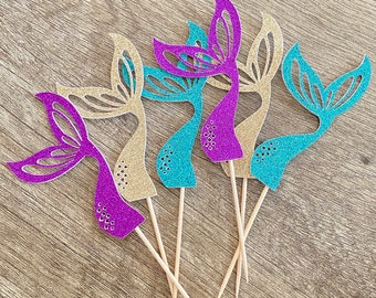 Mermaid Tails Glitter Cupcake Toppers