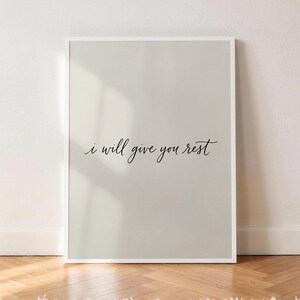 I Will Give You Rest Matthew 11 28 Poster, Ivory Script Christian Wall Art Print