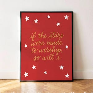 If The Stars Were Made To Worship Script Poster, Red Christian Wall Art Print