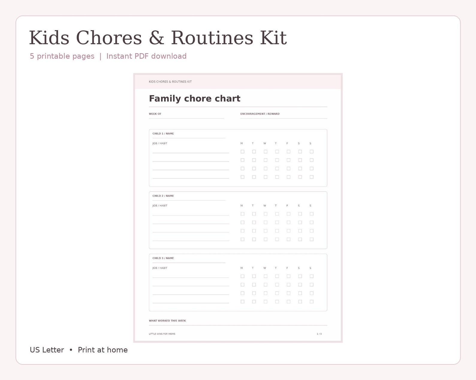 Kids Chore Chart and Routines Kit Printable | Family Routine Planner ...