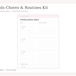 Kids Chore Chart and Routines Kit Printable | Family Routine Planner ...