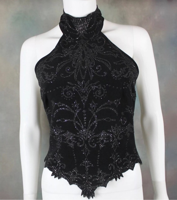 Vintage Cache Women’s Halter Size XS Black Beaded
