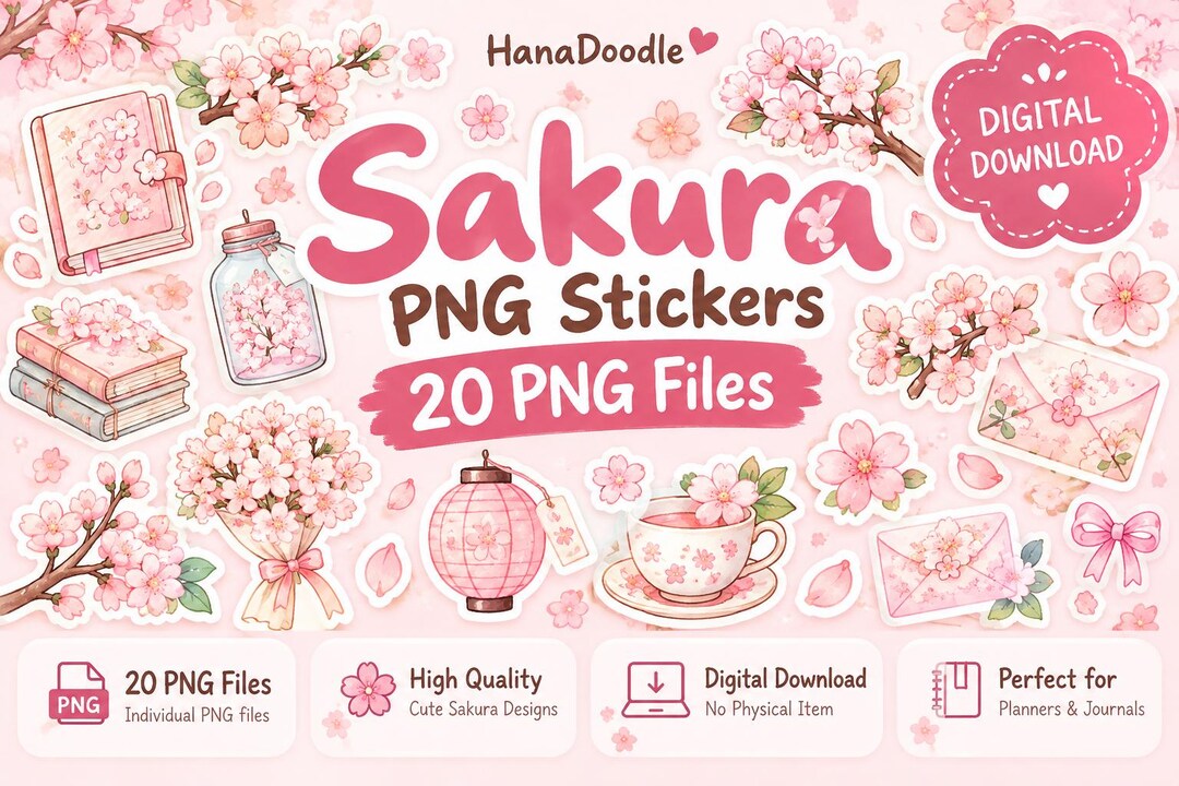 Sakura PNG Stickers, Japanese Cherry Blossom Digital Stickers for ...