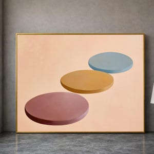Minimalist Floating Circles Canvas, Modern Abstract Wall Art, Geometric Shape Canvas, Pastel Color Home Decor, Contemporary Art Design
