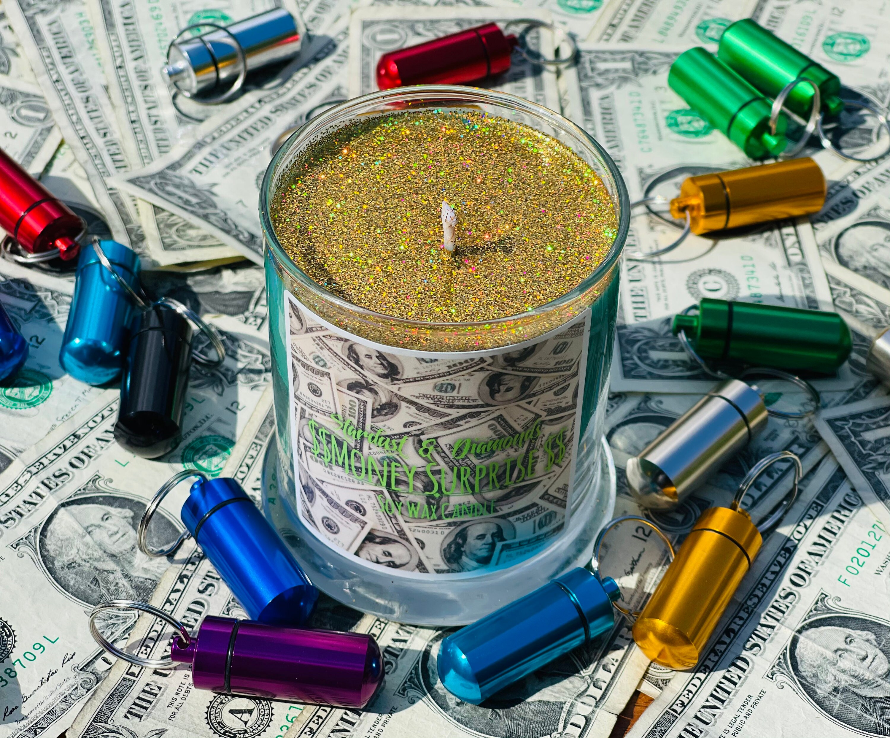 Money Cash Surprise Soy Wax Candle 12oz Prosperity Metal Etsy