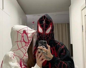 Sudadera con capucha Y2K Spider, Sudadera con cremallera Spider, Sudadera con capucha para parejas, Sudadera a juego con estampado de araña, Estilo gótico grunge urbano, Moda alternativa, Gótico